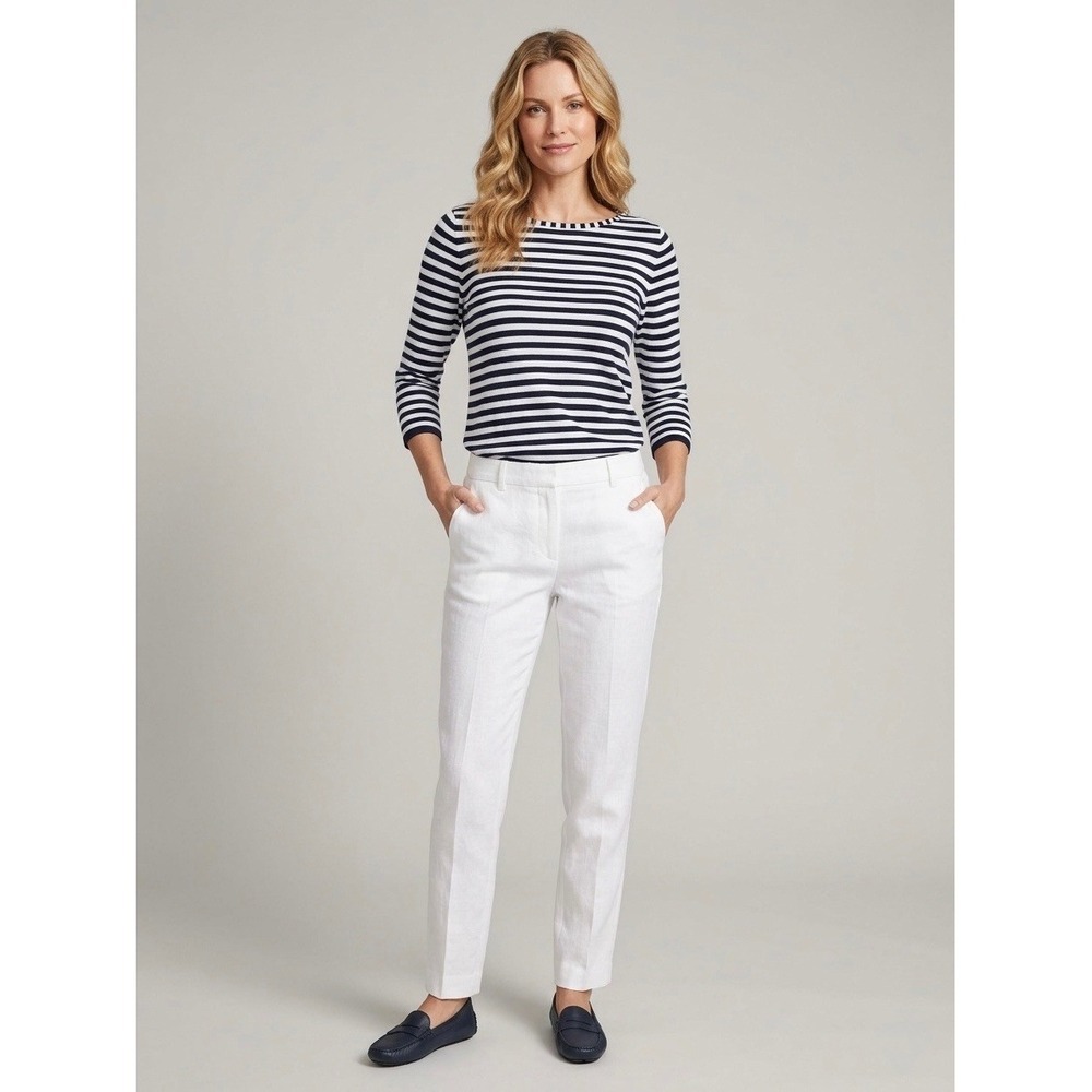 J.McLaughlin Womens Navy White Striped Boat Neck 3/4 Sleeve Top Size Small